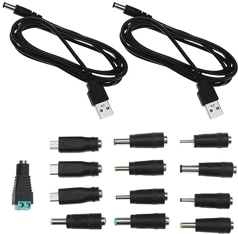 OTOTEC 2PCS 5V USB2.0 to DC Power Cable USB to DC Charging Cord with 13 Connector Plugs for Laptops Monitors Power Banks Speakers
