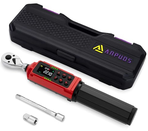 ANPUDS 1/4-inch Drive Digital Torque Wrench, 0.33-22.1Ft.lbs/0.45-30Nm, Adjustable Electronic Torque Wrench Set with ±1% Accuracy, Vibration, Buzzer and LED Flash Notification for Bicycle, Car