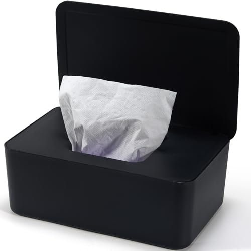 Feuchttücher Box, Baby Feuchttuchbox Schwarz Aufbewahrungsbox, Box für Feuchtes Toilettenpapier, Feuchte Tücherbox mit Deckel Hält Die Tücher, Feuchtpapierbox für Zuhause und Büro
