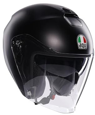 AGV - IRIDES E2206, Motorrad Jet-Helmet, Unisex, Helm mit Kratzfestes Visier mit UV-Schutz, Matt Black, M