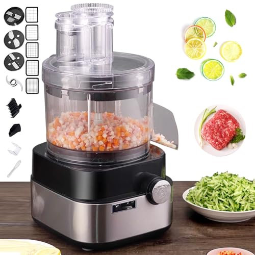 Rallador Eléctrico de Verduras y Fruta, cortadora de verduras eléctrica comercial con Carne Molida/Cortada en cubitos/Desmenuzada/Rebanada, 5L de gran capacidad