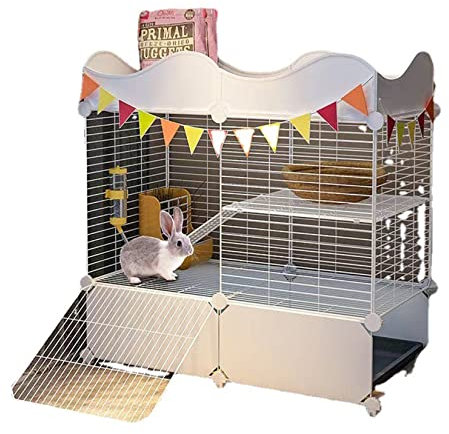 Haustierkäfig, Kaninchenkäfig für den Innenbereich, zweistöckiger Hasenstall, Haustierkäfig, Meerschweinchenkäfig mit eingezäuntem Kleintier-Geflügelkäfig, Auslauf mit herausnehmbarem Tablet