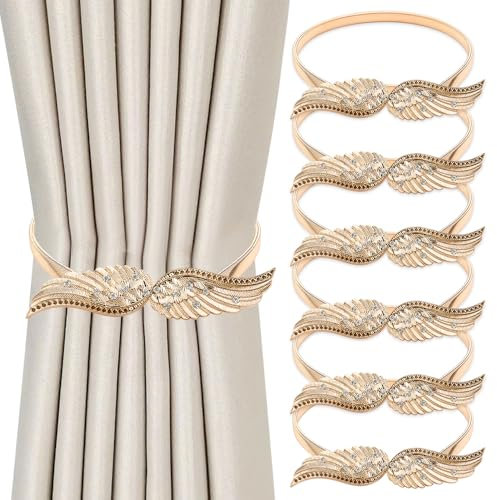 MAOMUN 6 Piezas Alzapaños Cortinas Doradas, Cinta para Cortinas Sin Taladro, Sujeta Cortinas Recoge Cortinas Ajustables, Abrazaderas Cortinas Metálicas Contrapesos Cortinas para Casa Oficina Hotel