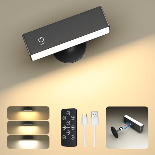 LED Wandleuchte Innen ,Wandlampe mit 4000mAh Akku, Touch und Fernbedienung | Helligkeitsregelung, 360° Drehbare Magnetische Leselampe, Wandleuchte ohne Stromanschluss, Wiederaufladbare LED Wandlampe