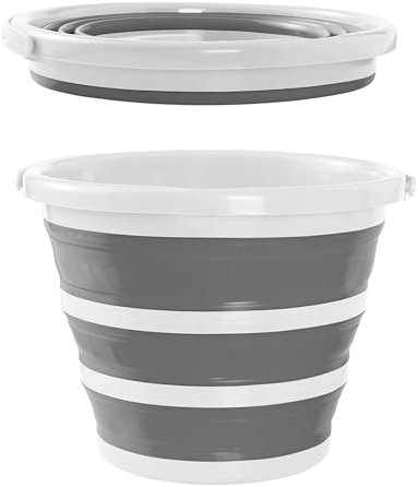 Collapsible Bucket 10L, Silicone Folding Bucket, Round White/Grey Mop Bucket for Cleaning Tools, Ideal for Travelling & Fishing, Space-Saving Design by Zuvo