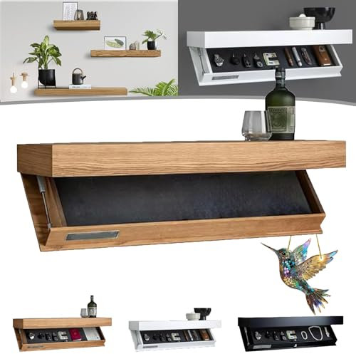 Misorat Regal mit Geheimfach, Verbesserte Version Verdecktes Schweberegal Wandregal mit Verstecktem Fach Magic Flap Wandregal Moderne Wohnkultur Ideal für Wohnzimmer Oder Büro (Holz)
