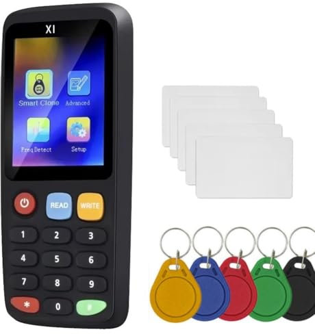 Kznifmk Lector Duplicador y Decodificador NFC con Chip Inteligente RFID X7 + 5 Tarjetas CUID + 5 Llaveros UID de 125 KHz y 13,56 MHz con Clonación de Credenciales