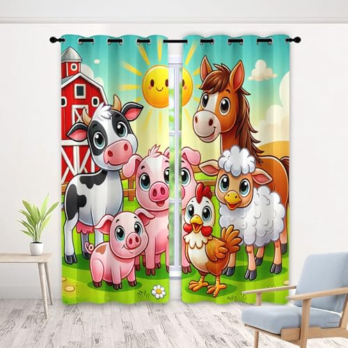 Generisch Bauernhof Tiere Vorhang, Wohnzimmer Schlafzimmer Blickdichte Vorhänge, Cartoon Kinder Gardinen, mit Ösen Verdunkelungsvorhang, Vorhänge 2er Set, 137x117 cm Gqi&X-181