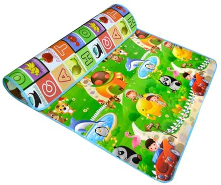 Duroecsain Tapis de Jeu pour Enfant Bebe - 150 x 180 x 0,5 cm - Tapis de Sol Pliable Reversible - Tapis D'éveil pour Bébé - Tapis de Sol Bebe Favorisant Le Développement Sensoriel