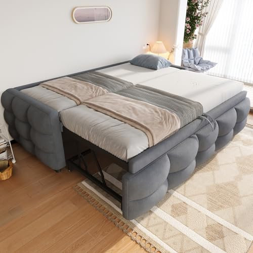 Kayan Polsterbett Ausziehbares Schlafsofa 90/180x190 cm, Daybett Tagesbett Sofabett mit Lattenrost, Multifunktionsbett aus hautfreundlichem Samtstoff, Ohne Matratze (Grau)