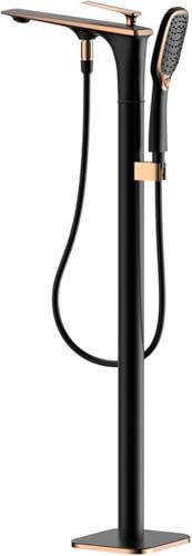 Grifo Bañera Exenta, Grifería Exenta de Bañera, Juego de grifo de ducha de suelo con una sola manija y ducha de mano de 2 funciones(Black Rose Gold)