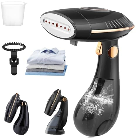 WRQIOO Steamer Dampfglätter 1500W, Dampfglätter Reise mit 168ML&288ML 2 Wassertank, Faltbar, 30s Schnelles Aufheizen, Dampfbügler Handgerät, Dampfbürste für Kleidung für Zuhause und Reisen