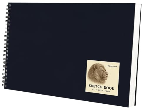 DagouColor Skizzenbuch, 1 Pack, 50 Blatt (100 Seiten), A3 Säurefreies Zeichenpapier, 140GSM Spirale Skizzenpad für Anfänger Künstler Erwachsene Kinder