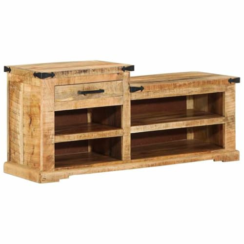 vidaXL Bank Braun 110 x 35 x 50 cm Raue Mango | Perfekt zum Sortieren deines Eingangs- und Wohnbereichs, Der rustikale Look bringt einen schönen Akzent in jede Wohnkultur,