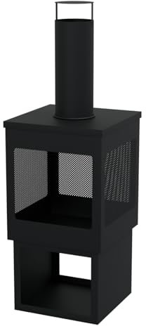 HAGO24 | Gartenkamin | Terrassenofen | Gartenofen | Stahl | Schwarz | Schürhaken | Eckig | Outdoor | Kaminrohr | Feuerstelle | Kaminofen