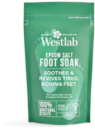 Westlab Epsom Foot Soak 450g, Eucalyptus & Coconut (1 Pack) | Help Revive Tired Aching Feet & Reduce Foot Cramps, Enriched with Essential Oils, 100% Natural, Solution-driven Mineral Salts