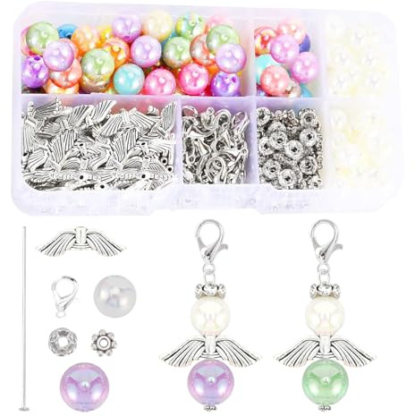 HDFHDF 1 Box DIY Zubehör Schutzengel Selbstgemachte Handwerk Set Anhänger Schlüsselanhänger Schlüsselring Handgeschenke Selbst Gestalten(bunt)