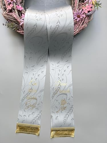 (9 Farbe Auswahl) SuperSatin Trauerschleife in Maiglöckchenmuster mit Text personalisiert, Grabsgesteckband bedruckt nach Wunschtext, Urnen- Grabstrausschleife, Kranzschleife (Grau, 100mm)