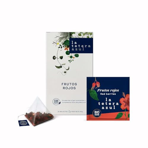 LA TETERA AZUL Infusión de Frutos Rojos ECO, Sin Teína, Hibisco, Manzana y Arándano, Bebida Refrescante y Antioxidante, Ideal Caliente o Fría, 20 Pirámides