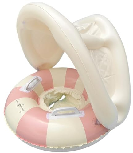 Baby Pool Float with Canopy, Inflatable Infant Swimming Ring, Baby Bath Floatie with Detachable Handle for Girls Boys 0-4 Years(Style 2)
