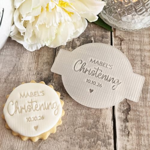Personalised Christening Fondant Embosser, Custom Cookie Stamp with Name | Perfect for christening cookies, cupcakes, biscuits, cakes and edible favours.