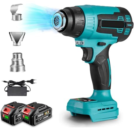 Cordless Heat Gun for Makita 18V Battery, 9 Levels Adjusted Heat Gun with LCD Digital Display(50-500°C),Cordless Hot Air Gun with 3 Nozzles, Battery Heat Gun for Welding, Bending Pipes, Colour Removal