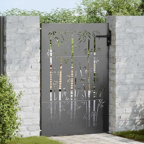 Portail de jardin noir - 105 x 150 cm - En acier revêtu par pulvérisation - Porte de jardin - En métal - Pour clôture à barres, terrain privé, porte d'entrée
