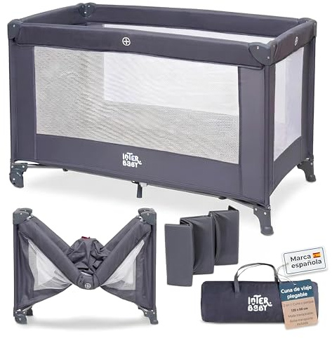 Interbaby Cuna de Viaje Bebé Plegable | Parque 2 en 1 con Ruedas (Gris)