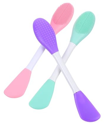 BESTYASH 3PCS Double Head Silicone Face Cleaning Brush Set Skin Friendly Facial Scrubber for Gentle Exfoliating and Deep Cleansing Lightweight Handheld Facial Care Tools Mint Green Pink