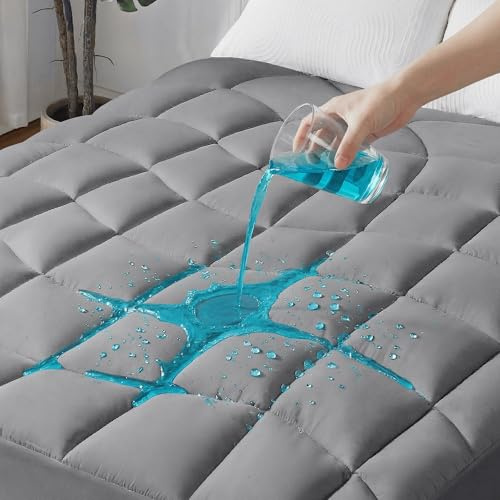 UNIKOME Surmatelas Complet imperméable - Surmatelas Complet matelassé Ergonomique, protège-Matelas 5 Couches Silencieux et Lavable, Poche Profonde de 30 cm (Gris, 200x200cm)