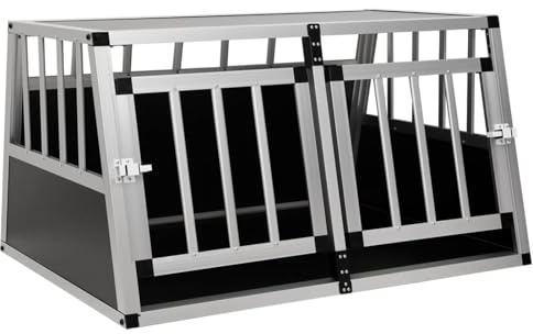 Tidyard Hundetransportbox, Doppeltür Design, Aluminium und MDF, 89 x 69 x 50 cm, leicht und einfach zu transportieren, für sicheren und komfortablen Transport im Auto