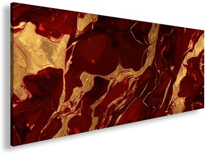 Leinwandbild Rote Adern aus Gold durchziehen ein edles Marmorgeflecht. Panorama 80x40cm XXL Wandbild auf Keilrahmen/Kunstdruck/Bild Wohnzimmer Dekoration
