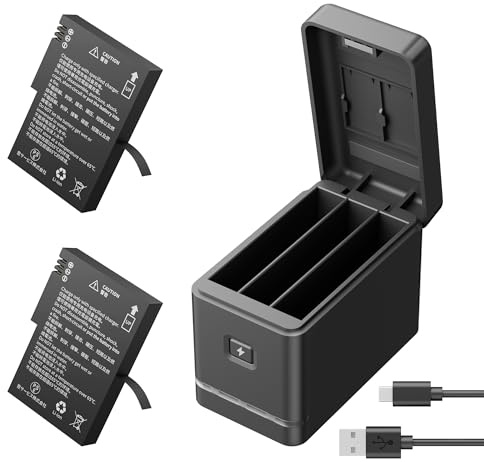 2 x 1350mAh Rechargeable Battery with 3-Channel Charger Case for AKASO 360 Camera, MicroSD Card Storage Slots