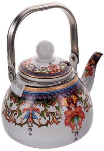 PAMINGONO Emaillierter Teekessel 1 L mit Sieb Vintage Wasserkocher aus Emaille und Edelstahl Einfache Reinigung Wärmeleitung für Zuhause und Büro Zufälliger Stil