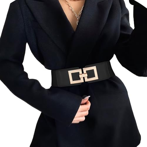JASGOOD Ceinture Large Femme Élastique pour Robes Ceinture Femme Grande Taille Extensible Vintage avec Boucle Dorée,Noir(boucle doreé),Taille 92-103 cm(Longueur 90 cm)