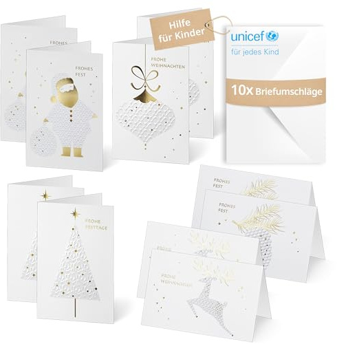 Unicef Weihnachtskarten Stilvolle Grüße | 10 Klappkarten mit Umschlägen | Helfen Sie Kindern in Not: FSC-Papier, 10 Karten mit Umschlägen (17,5 x 11,7 cm) – Weihnachtskarte mit stilvollen Motiven