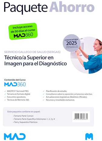 Oposiciones Técnico/a Superior en Imagen para el Diagnóstico del Servicio Gallego de Salud (SERGAS). Paquete Ahorro de Libros y Curso MAD360