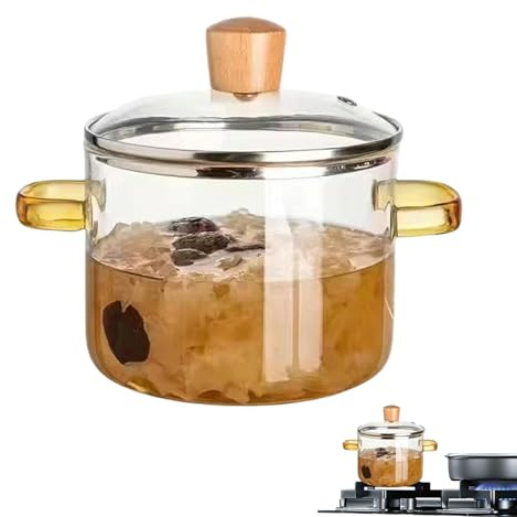 Glass - Heat Resistant Cookware, 1600ml Medium Size Quick Heating Simmer with Lid for Kitchen Stove with Durable Borosilicate Glass Material for Cooking Accessories Other Feature