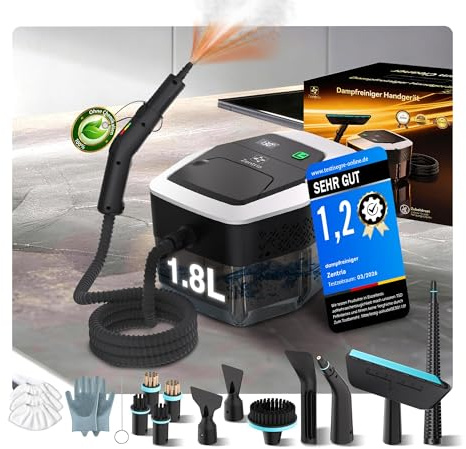 16-IN-1 Dampfreiniger Handgerät【100% Chemiefreie Reinigung – SPJ Spitzentechnik】Dampfreiniger für Alles【Batterieloser Stufengriff mit Deutscher CTL-Technik】Dampfbesen für Boden, Küche etc.(1.8L)