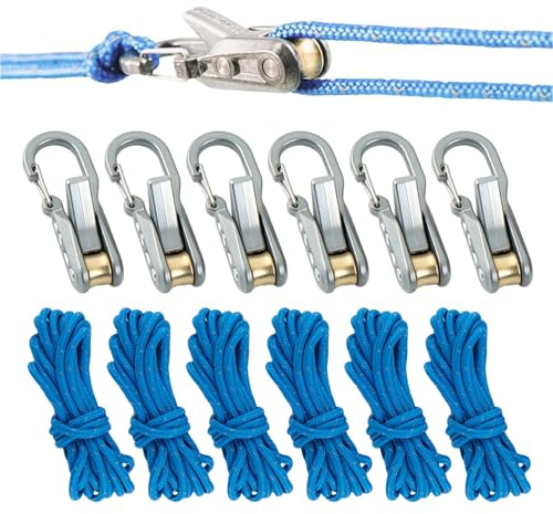 Tendicorda a rullo con blocco a camma – Strumento di tensionamento per corda e paracord con clip a moschettone – Regolatore rapido di corda per campeggio all'aperto, escursionismo, barca e uso