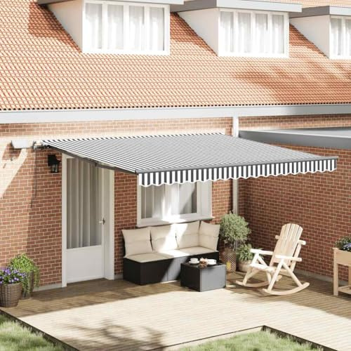 Owoxanthellate Tenda da sole con braccio snodato, 400 x 300 cm, antracite/bianco con LED, struttura in alluminio, poliestere UV, balcone/giardino/ristorante