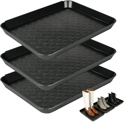 NCZCDZSW 3 Stück Schuhabtropfschale, 35 x 27.5 x 3 cm Schuhablage Schuhabtropfschale, rutschfeste Kunststoff Schuhwanne Schuhmatte mit Erhöhtem Rand für Schuhe Regen Herbst Haushalte Robust