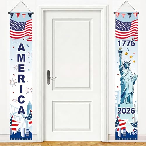 AhfuLife 250. Jubiläum der USA Türbanner, 117x30cm Amerika Tür Banner Wiederverwendbar zum Aufhängen für US 250-Jahr-Feier Deko Public Viewing Terrasse Straßenfeste Vorgarten