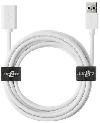JuicEBitz® 3m 22AWG USB 2.0 Male to Female AM-AF High Speed Extension Data Charger Cable Lead (White)