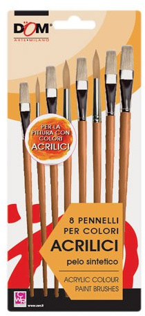 Dom 11649 set 8 pensel för akryl, sorterade färger
