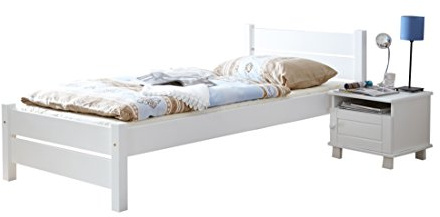 TiCAA Einzelbett Bora Massivholz Kiefer Weiss 90 x 200 cm