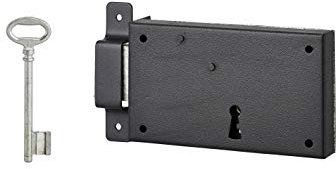 THIRARD - Serrure Horizontale en Applique à Clé pour Porte de Cave - Pêne Seul - Gauche - Axe 80 mm - 140 x 80 mm - Noir - 1 Clé - Installation Facile -Verrouillage Efficace