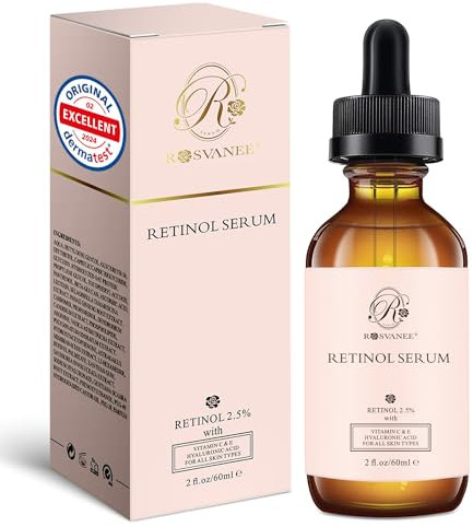 ROSVANEE Dermatologist Tested Retinol Serum for Face Big 2 oz, with 2.5% Retinol, Hyaluronic Acid, Vitamin C & E, Anti Aging Facial Serum for Skin Repair, Acne, Scar, Dark Spot, Fine Line and Wrinkles