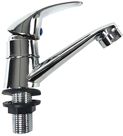 The Secret Home - Grifo Lavabo Monomando - 13x13cm - Grifo Agua Fría de 1 Vía - Ideal para Baño y Cocina - Cuarto de Baño - Acabado Cromado