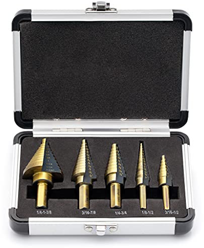 Segomo Tools SAE Stufenbohrer-Set, 50 Größen, HSS Kobalt mit Aluminiumgehäuse, 5-teilig